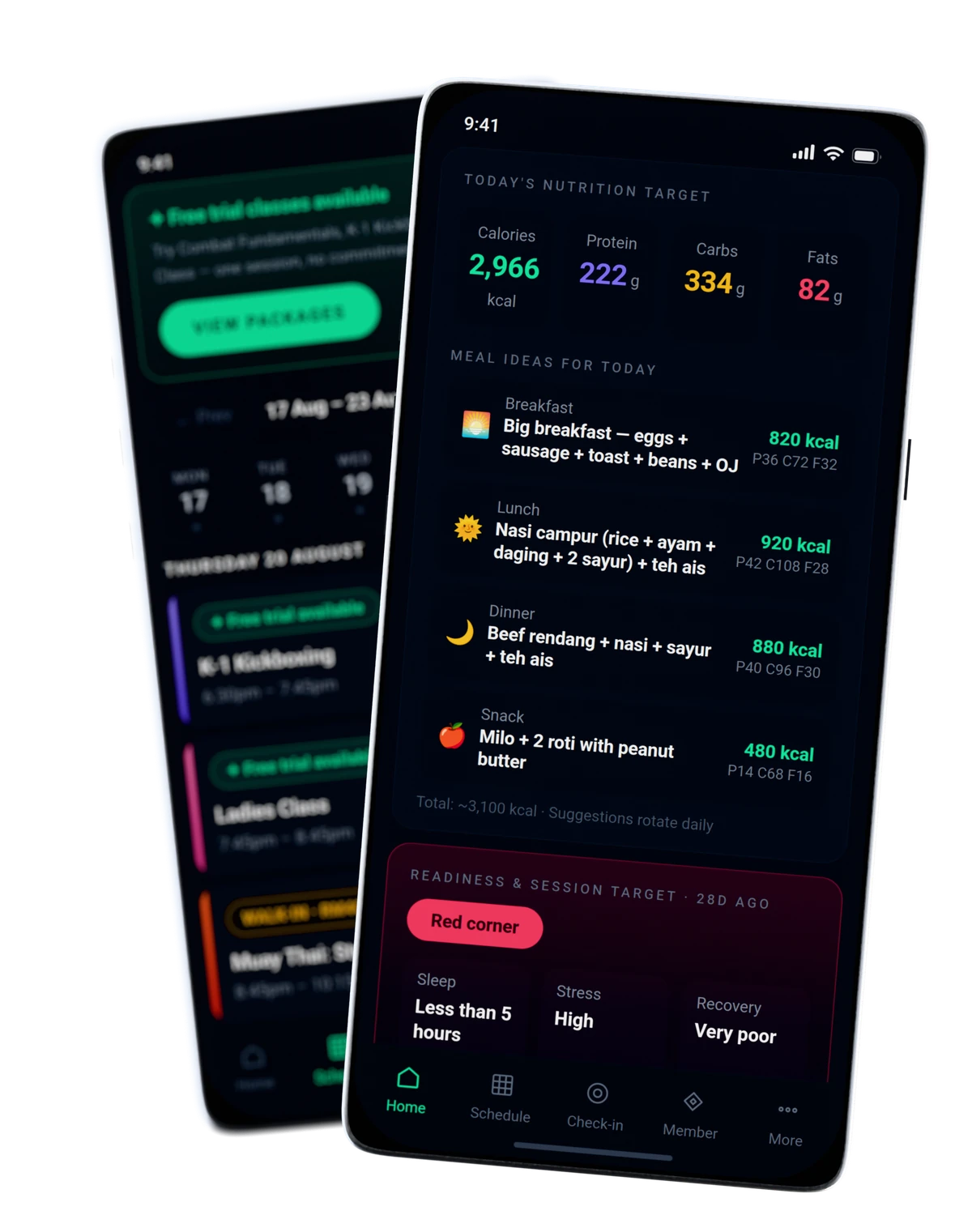 Schedule and nutrition planner shown on mobile, 3D render